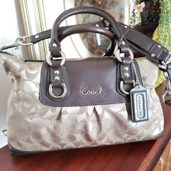 Coach Handbags - Coach Ashley Khaki Mahogany Sateen SatchelNWOT,  Brown/Tan Monogram Fabric, Ap